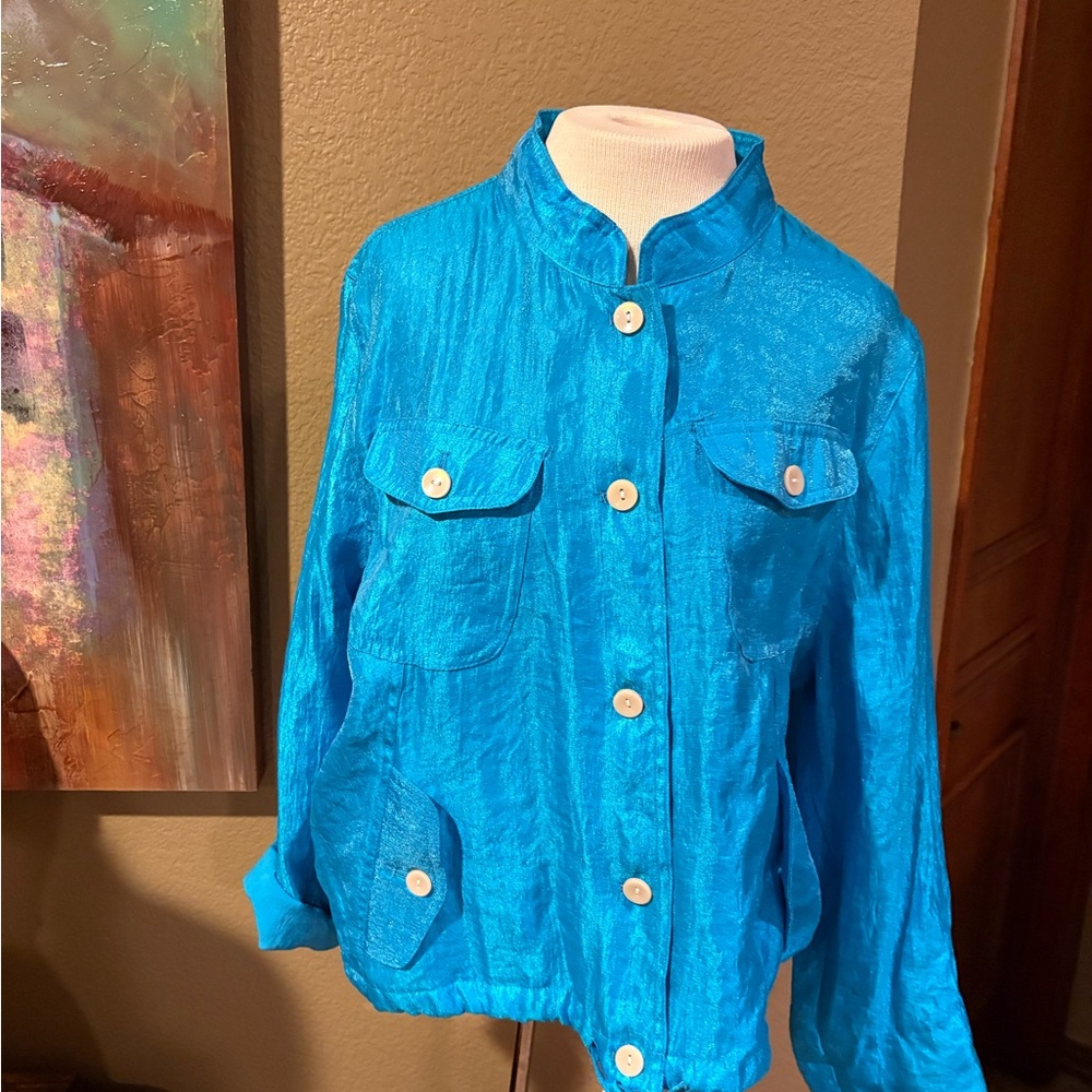 Vibrant Turquoise Iridescent Women's Jacket (XL)